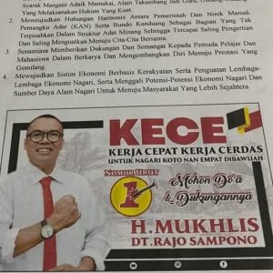 H Mukhlis Dt .rajo Sampono Calon Wali nagari empat koto dibauah Sosialisasikan Visi dan Misi