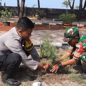 Polsek Kepulauan Seribu Selatan dan TNI Bersama Warga Tanam Pohon untuk Kurangi Polusi Udara di Pulau Tidung dan Pulau Lancang
